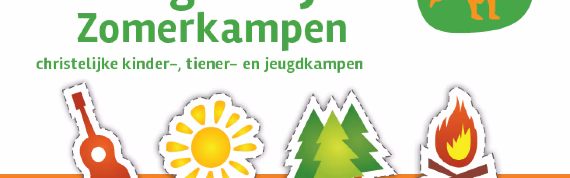 Promotiebeeld met het logo en vier pictogrammen: gitaar, zon, bos en kampvuur